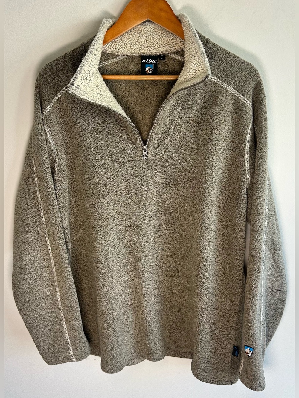 Kuhl Sweater Sweatshirt Alfpaca Fleece Men’s L 1/4 Zip Beige Long Sleeve Soft